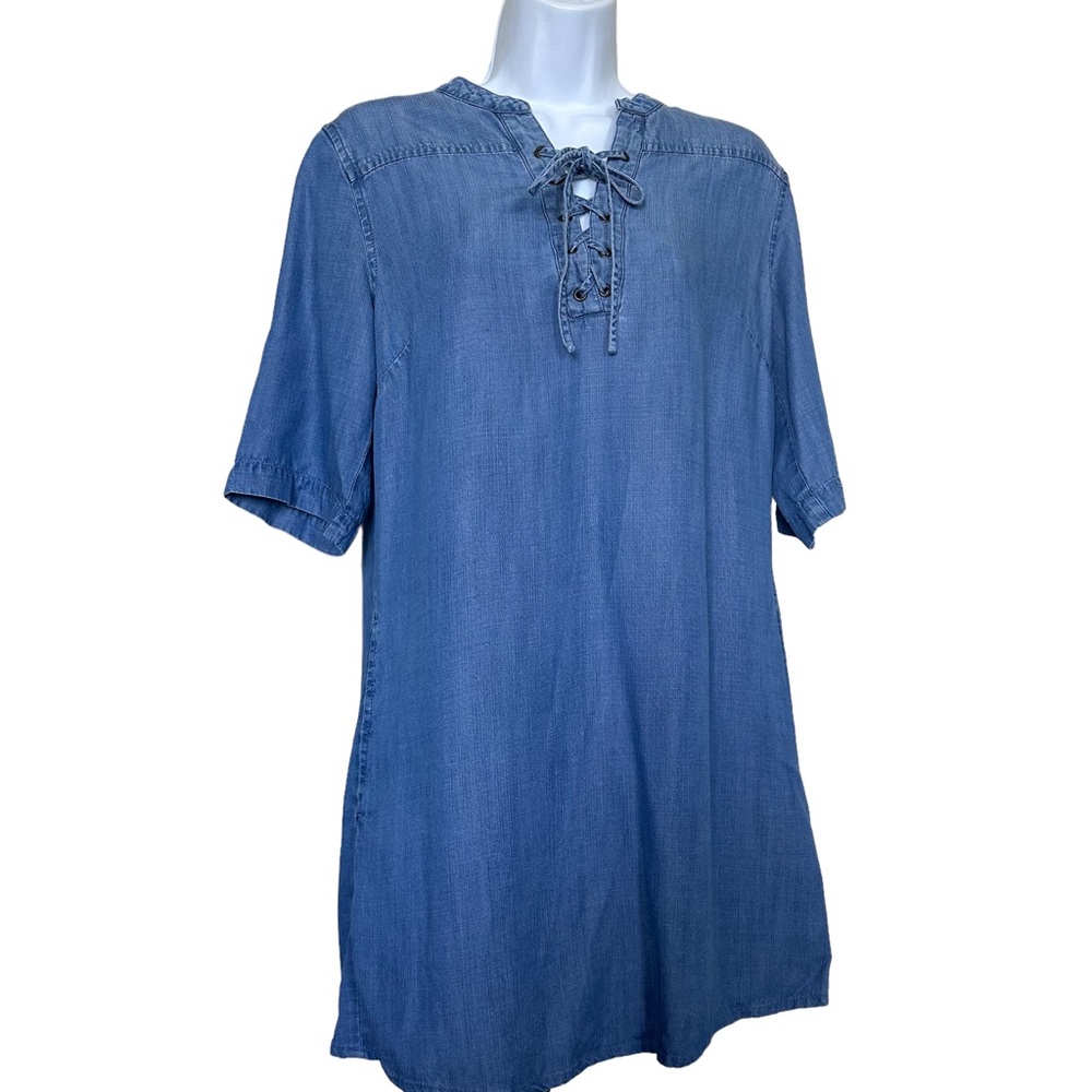 Philosophy Women’s Sz S Blue Light Wash Lace Up Denim Dress Pockets